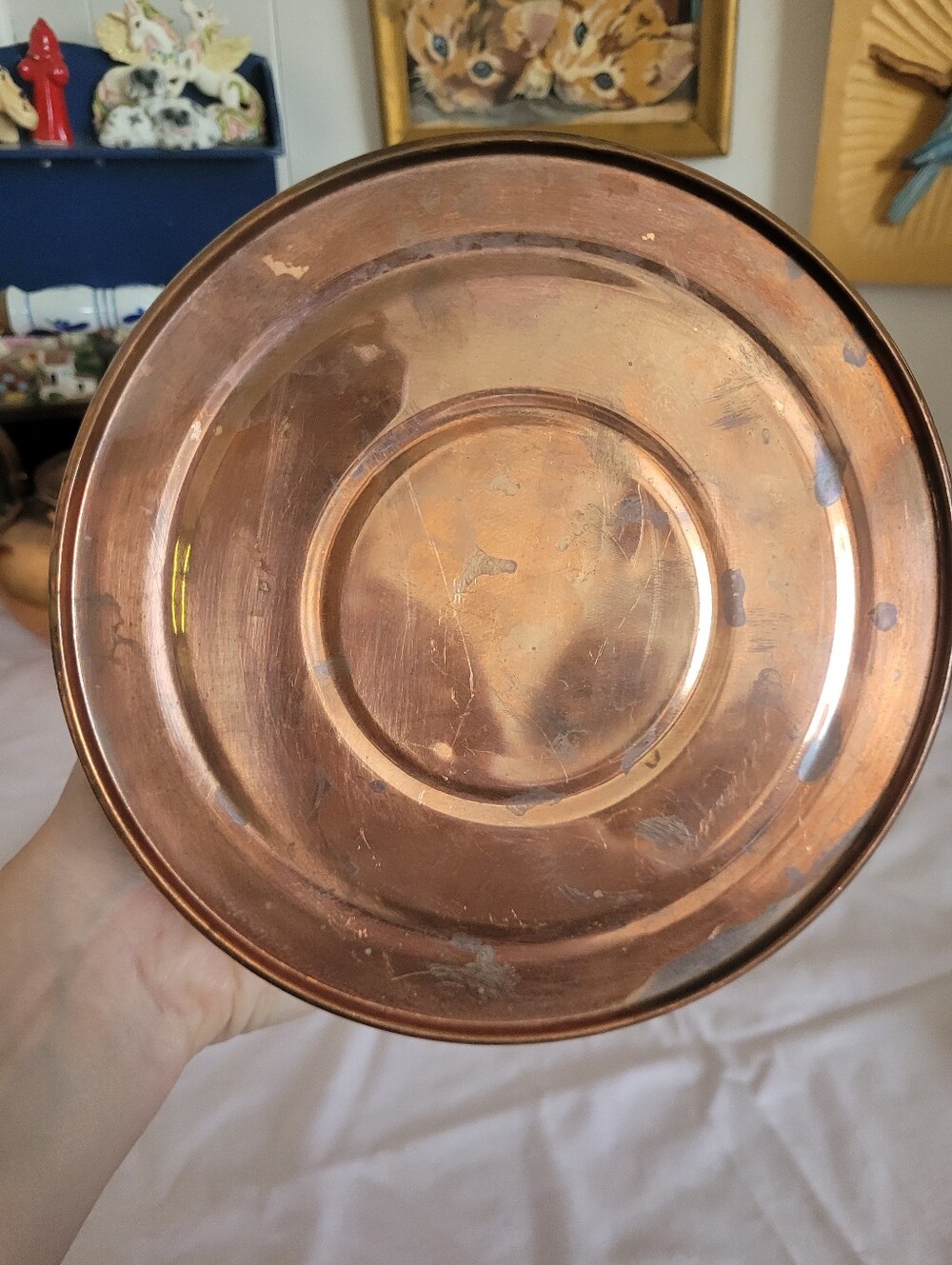 Vintage Copper Teakettle with White & Blue Porcelain Handle - Picture 10 of 13